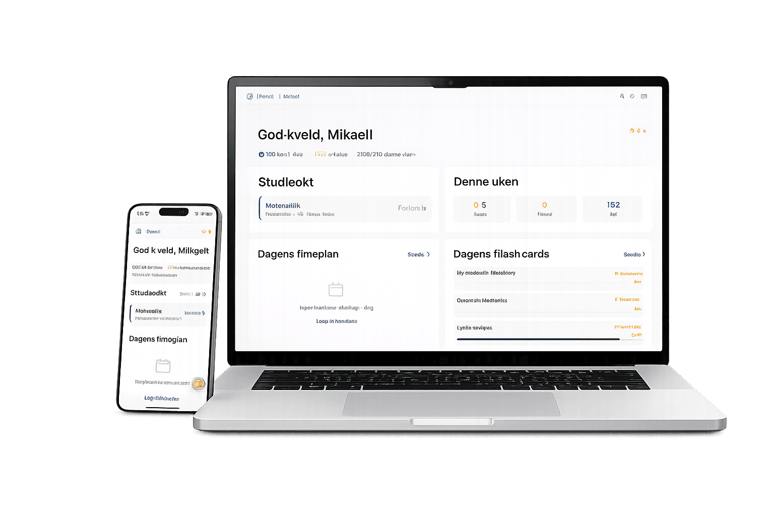 Utenat-appen med studiebobler, sammendrag og flashcards